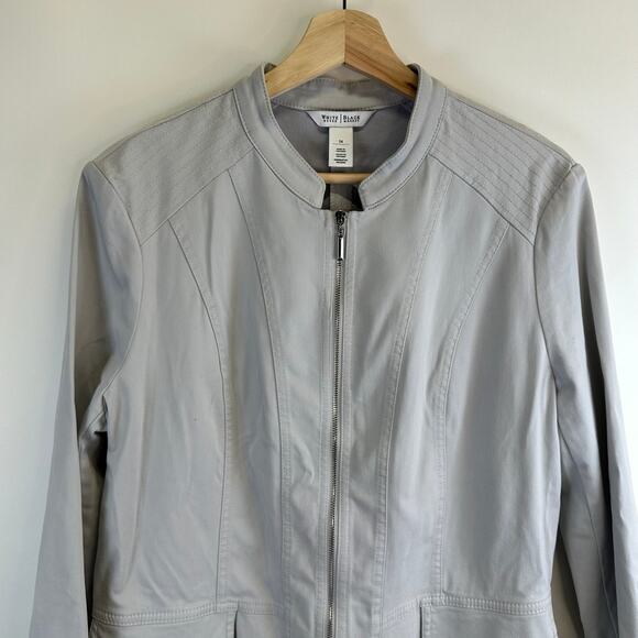 WHBM Light Gray Full Zip Blazer Jacket Womens Size 14 Business Casual Feminine - Picture 3 of 16